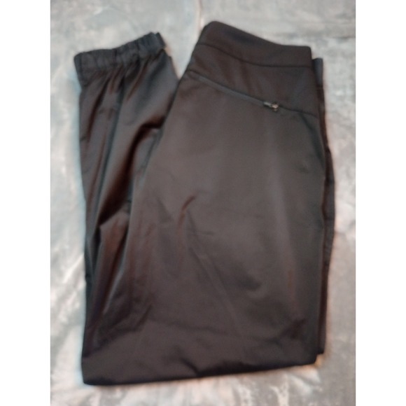 ATHLETA Radiant Jogger Ankle Zip Pants in Black Satin Size 10 Athleisure Casual - Picture 1 of 16